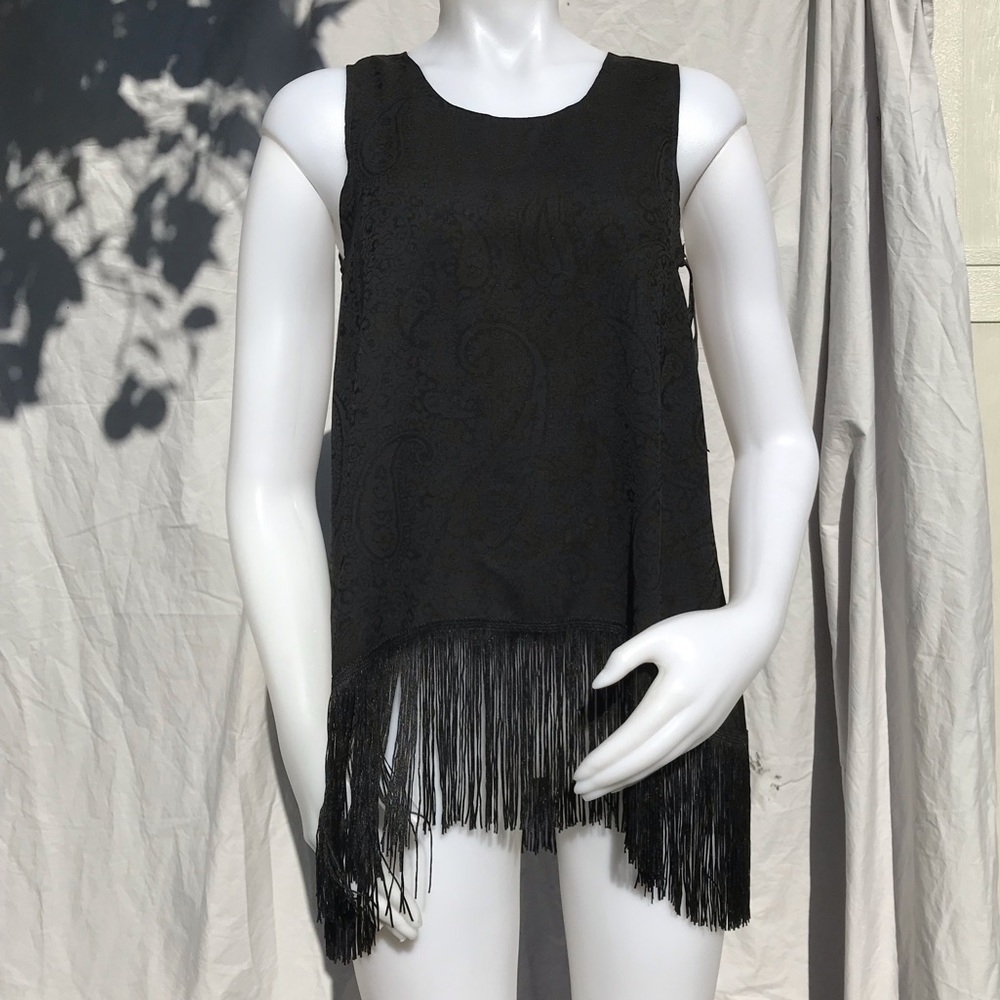 Small satin fringe tunic top